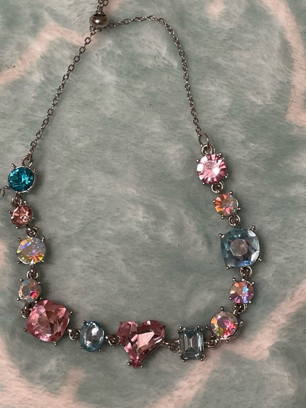 Pink & Blue Crystal Heart Statement Necklace - Women Jewelry